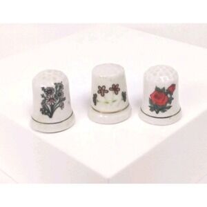 Lot of 2 Vintage Floral Porcelain Thimbles Gold Rim